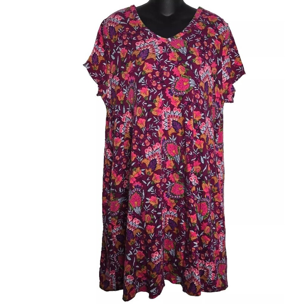 Soft Surroundings Dress XL P Petite Floral Pullover Short Sleeve Knee Length
